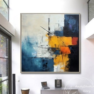 Original Hand Painted Extra Large Colorful Abstract Painting Blue Abstract Contemporary Painting Modern Texture Painting For Living Room