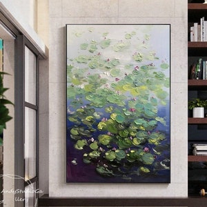 Large Water Lilies Oil Painting Claude Monet Painting Flower Texture Painting Lotus Wall Art Impression Art Large Canvas Abstract Landscape
