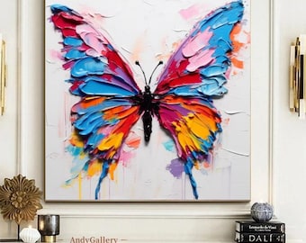 Large Hand-painted Abstract Colorful Butterfly Oil Painting, Original Flying Butterflies Textured Canvas Wall Art, Living Room Decor, Gift