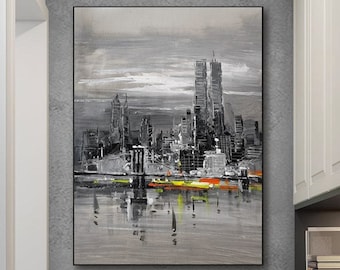 Large Original Abstract City Painting New York Cityscape Painting Large Canvas Art Abstract Skyline Contemporary Art Home Décor Urban Art