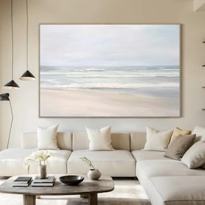 Original Sea Abstract Art Painting, Large Wave Landscape Painting, Beach Texture Painting, Sky And Sea Painting, Large Ocean Canvas Painting