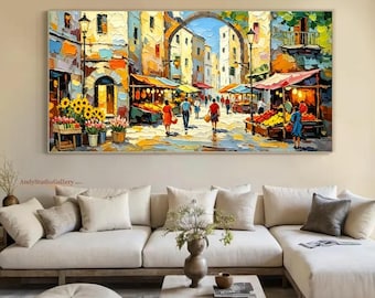 Original French Street Oil Painting on Canvas Hand Painted European Wall Art,Sunflower Impressionist for Living Room Decor
