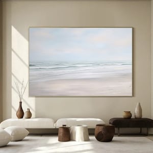 Pintura a óleo original sobre tela de ondas do oceano, grande, abstrata, minimalista, arte de parede, personalizada, moderna, paisagem marinha, arte de parede, praia, sala de estar, decoração, presente