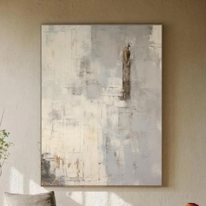 Modern Beige Textured Wall Art 3D Gray Abstract Scandinavian Canvas Wall Art Beige Abstract Painting For Living Room Oversized Abstract Art