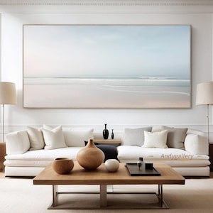 Large Abstract Minimalist Sea Painting Original Ocean Wave Canvas Wall Art Ocean Textured Art Custom Blue Sea Art Living Room Decor Gift