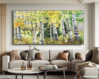 Birch Tree Oil Painting On Canvas Original Yellow Autumn Aspen Forest Landscape Artwork Silver Birch Tree Wall Decor Living Room Wall Art