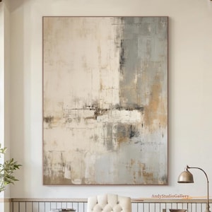 Large Gray Beige Abstract Wall Art Beige Wabi Sabi Textured Painting Contemporary Wall Art Gray Boho Abstract Painting Living Room Wall Art