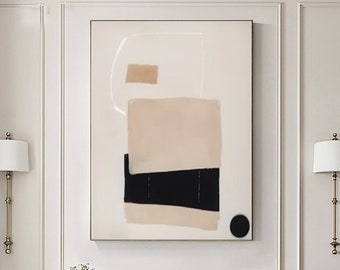 Moderne minimalistische Wandkunst, beige, geometrisches Ölgemälde, beige abstrakte Wandkunst, schwarz-beige Textur, Leinwandkunst, großes schwarzes abstraktes Gemälde