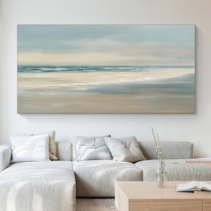 Large Coastal Textured Wall Art Ocean Wave Painting On Canvas Seascape Painting Blue White Palette Knife Beach Painting Seashore Sand Canvas