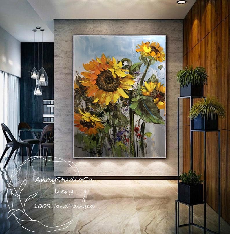 Stampa Su Tela Con Girasole, Quadro Moderno Per Parete, 30,5x40,6 Cm, Pronta Da Appendere