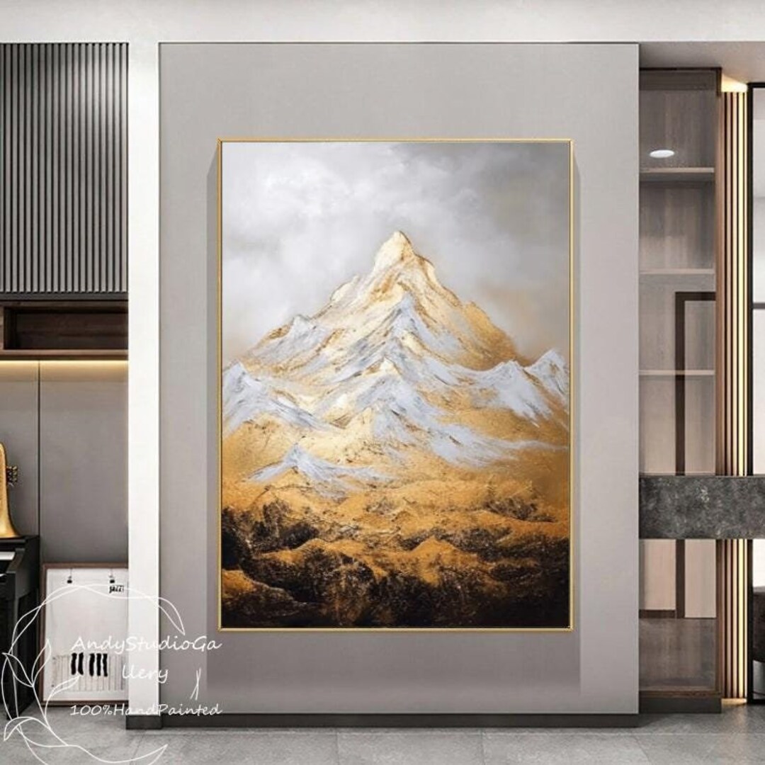 Original Textured Gold Mountain Wall Art Large Abstract Mountain ...