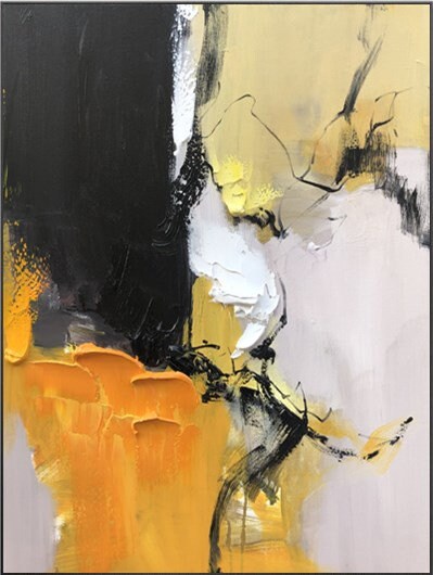 黒と黄色の抽象的なキャンバス油絵、モダンな質感の壁アート - Etsy 日本