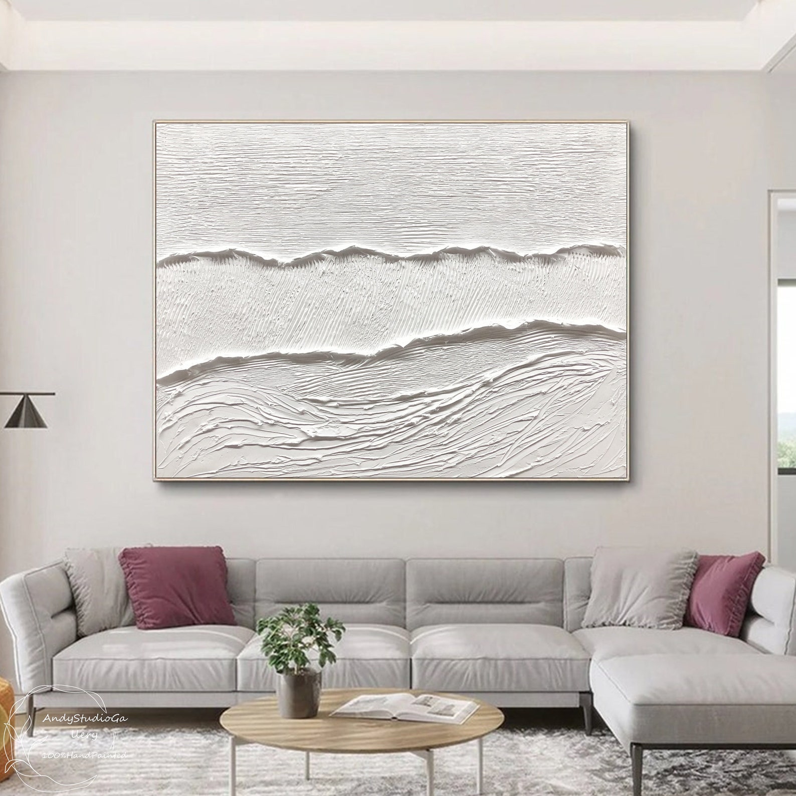 Large Nordic White Abstract Wall Art 3D Texture Painting White ...