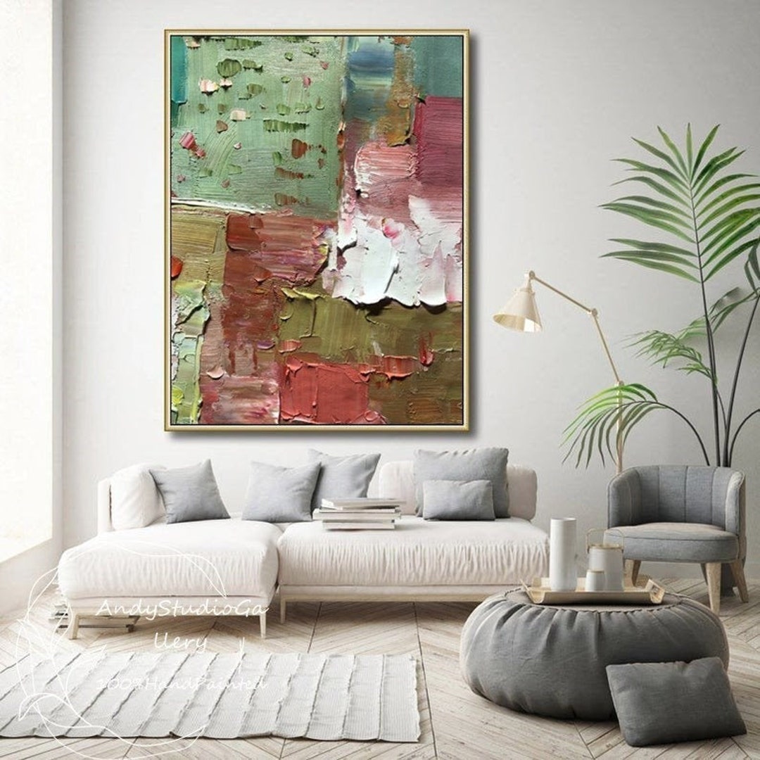 Extra Large Green Pink Abstract Oil Painting on Canvas Original Large ...