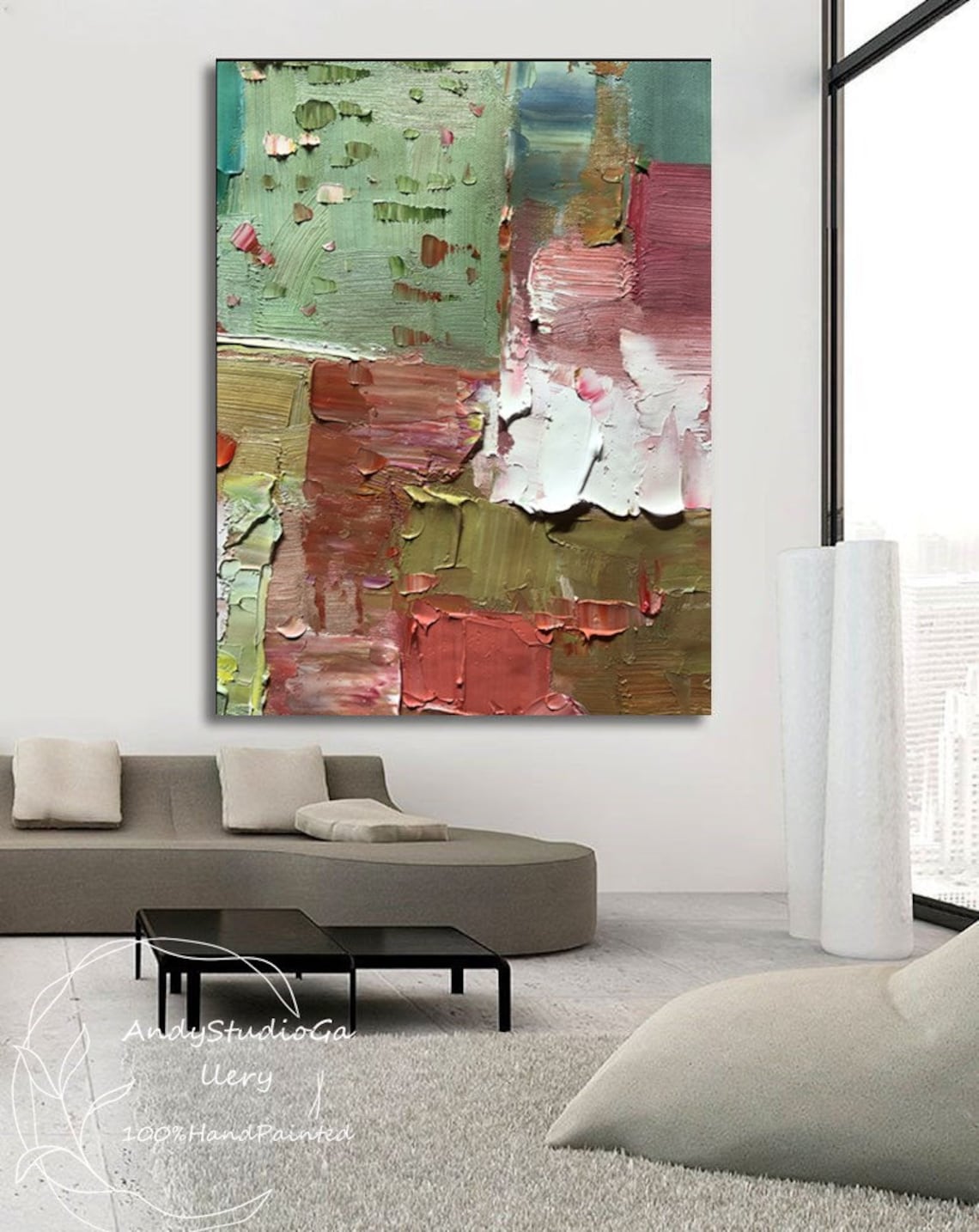 Extra Large Green Pink Abstract Oil Painting on Canvas - Etsy