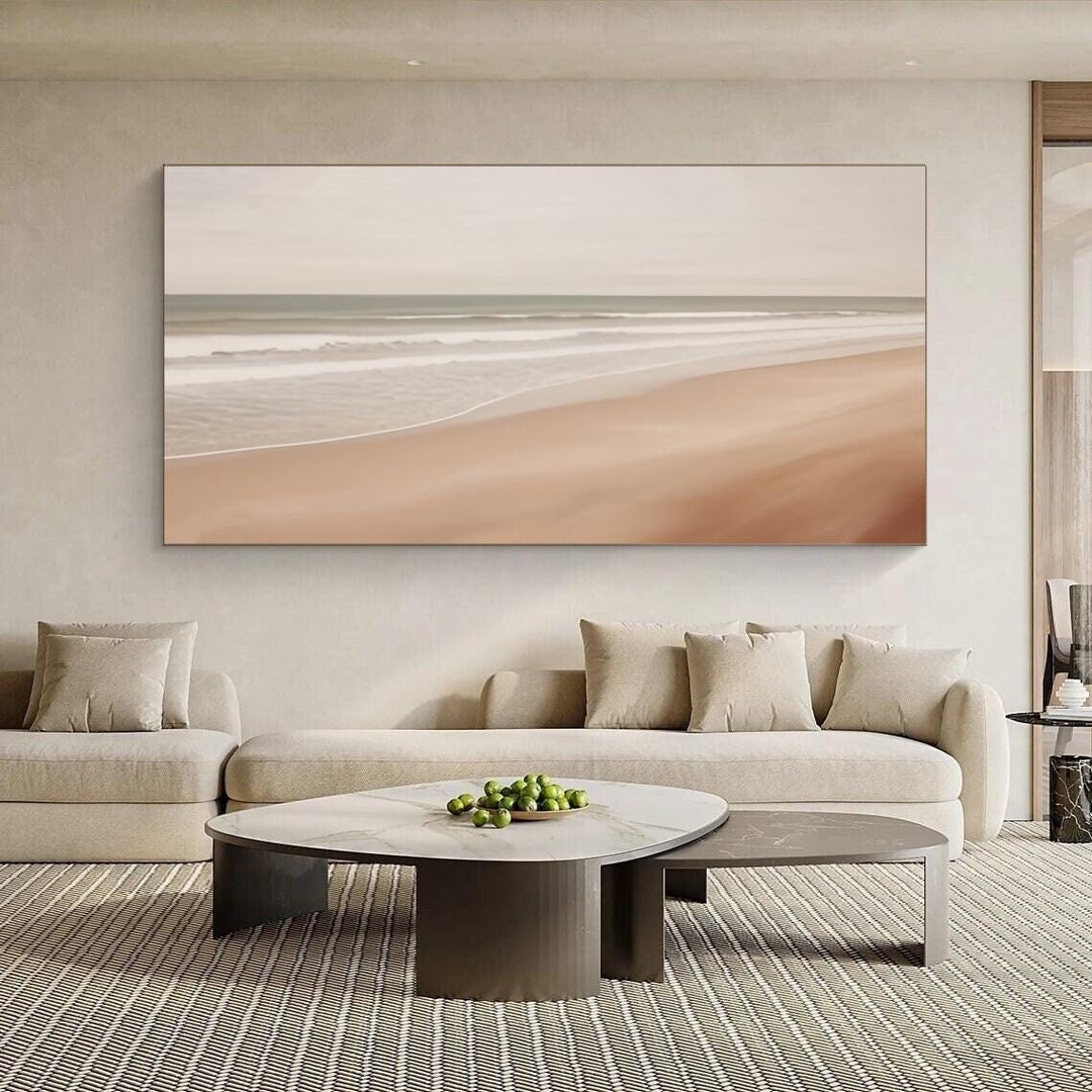 Abstract Beach and Ocean Wave Painting Beige White 3D Textured Wall Art ...