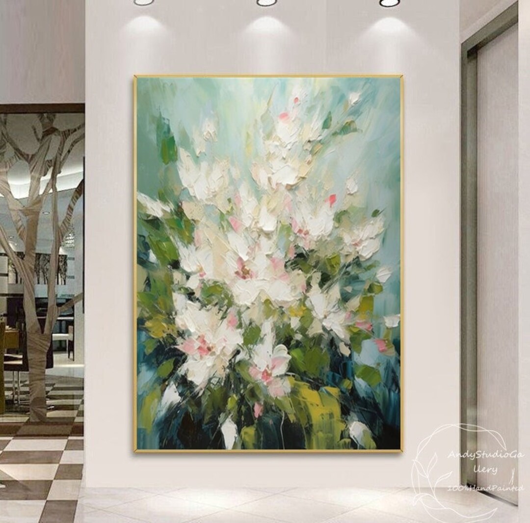 Large Abstract Flower Oil Painting on Canvas White 3D Floral Painting ...