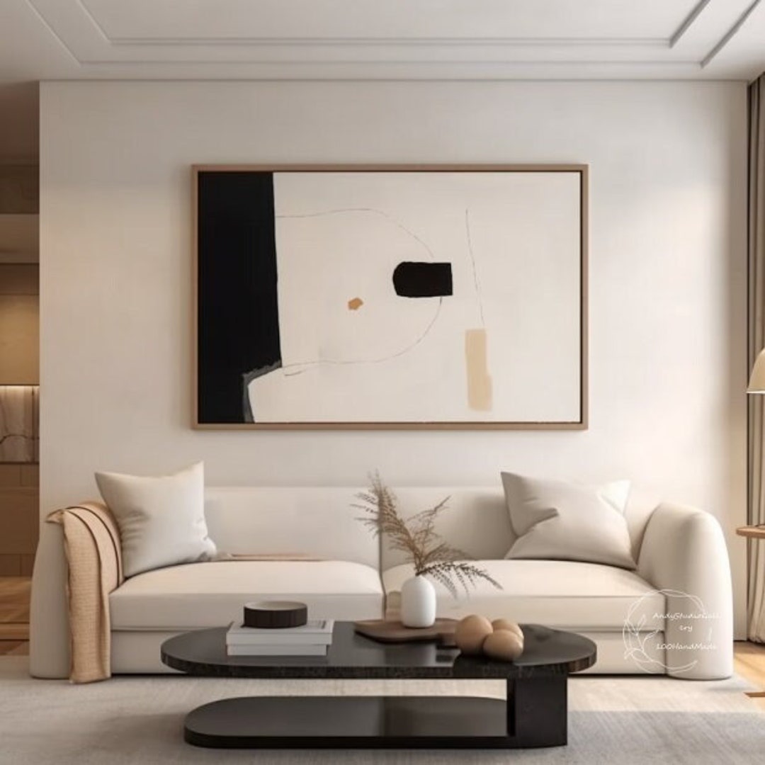 Beige Black Abstract Painting Neutral Wabi Sabi Wall Art Beige Boho ...
