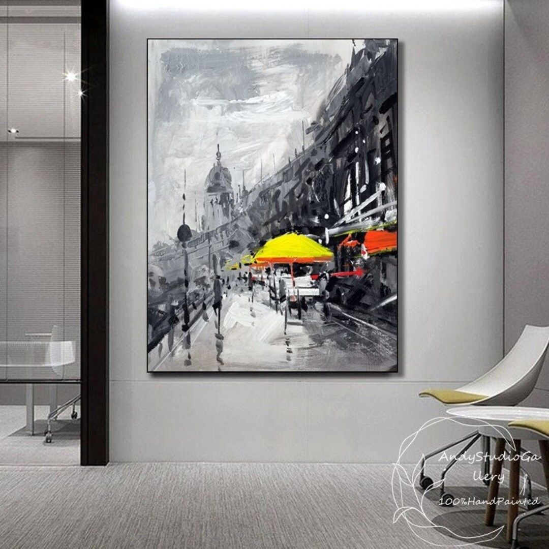 Large Abstract Cityscape Oil Painting Modern Urban Wall Art Large ...