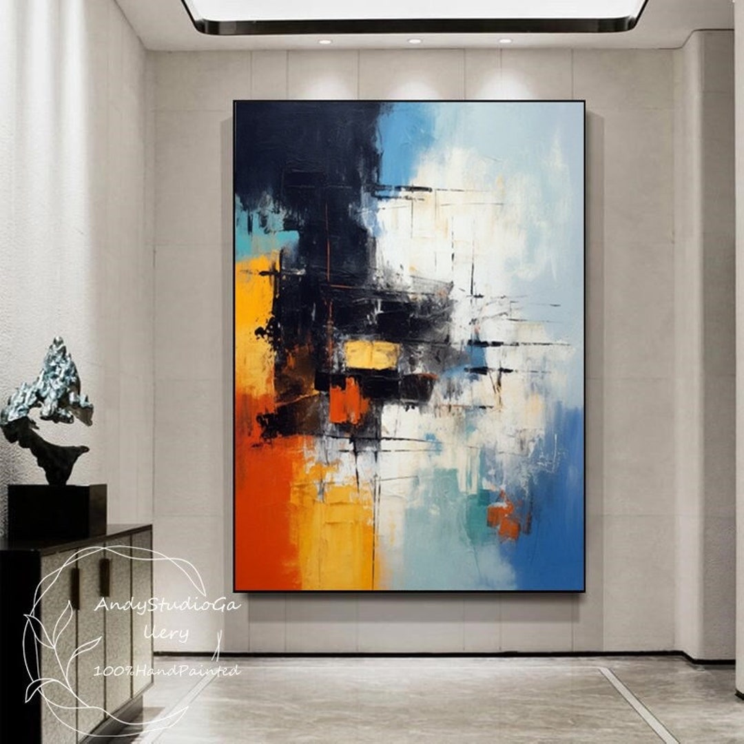 Blue Black Abstract Wall Art Large Blue Minimalist Canvas Art Custom ...