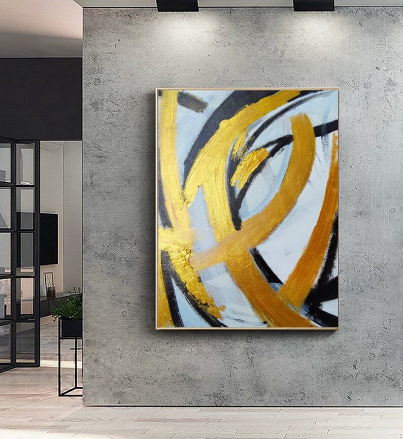 Huge Gold Leaf Painting Wall Art Colorful Acrylic Canvas Art Etsy