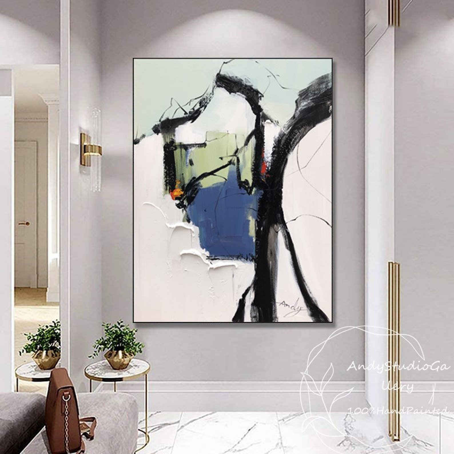 Handmade White Painting Modern Abstract Canvas Wall Art White Etsy UK