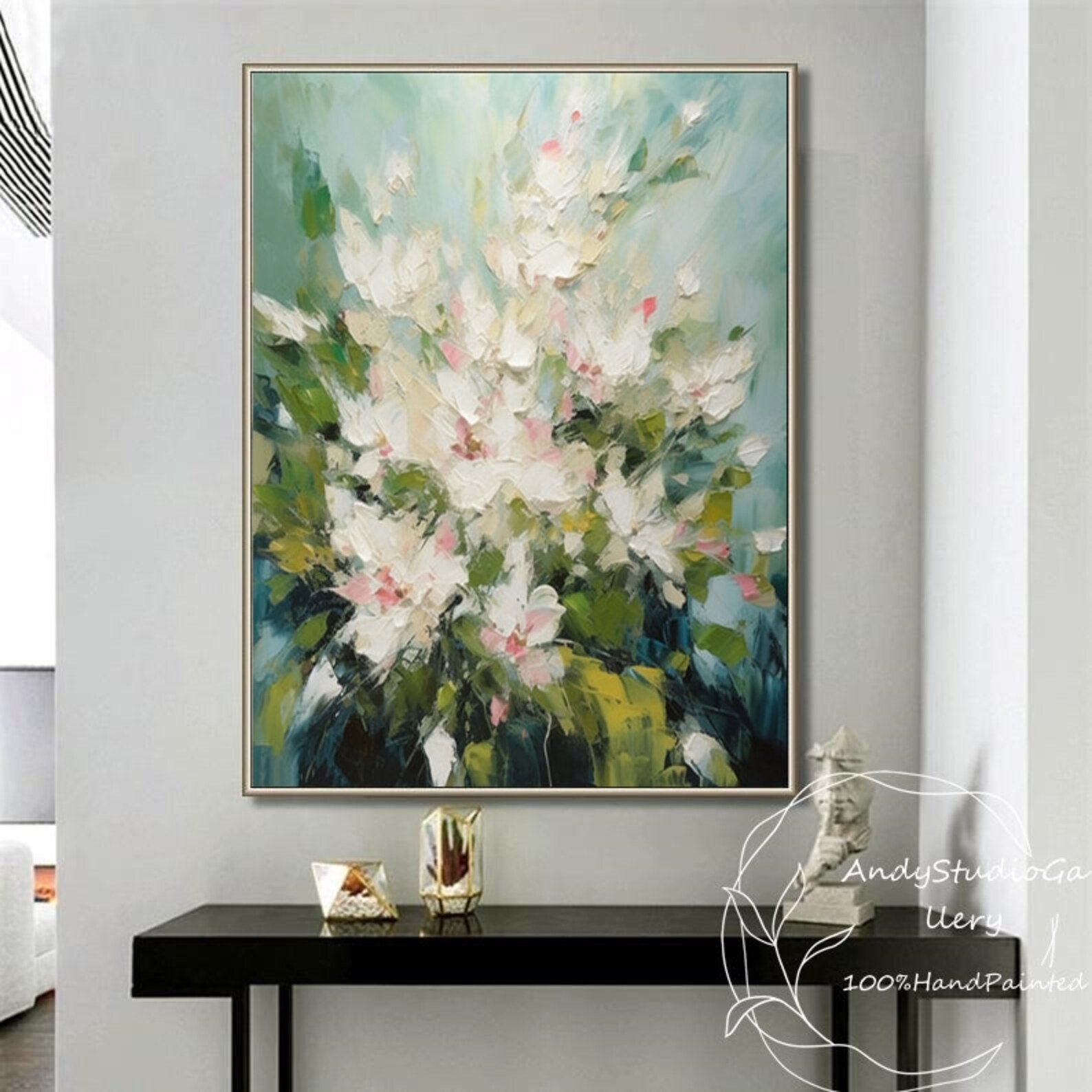 Large Abstract Flower Oil Painting on Canvas White 3D Floral Painting ...