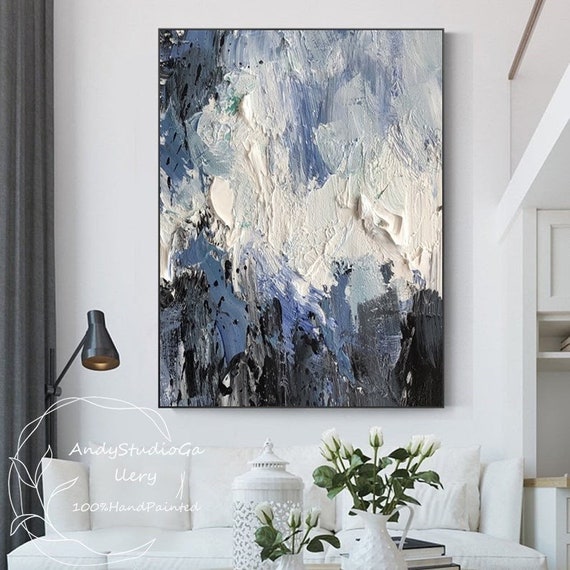 Extra Large Blue Abstract Painting Heavy Textured Modern Wall Art Blue Acrylic  Painting on Canvas Minimalist Abstract Art for Living Room -  Canada