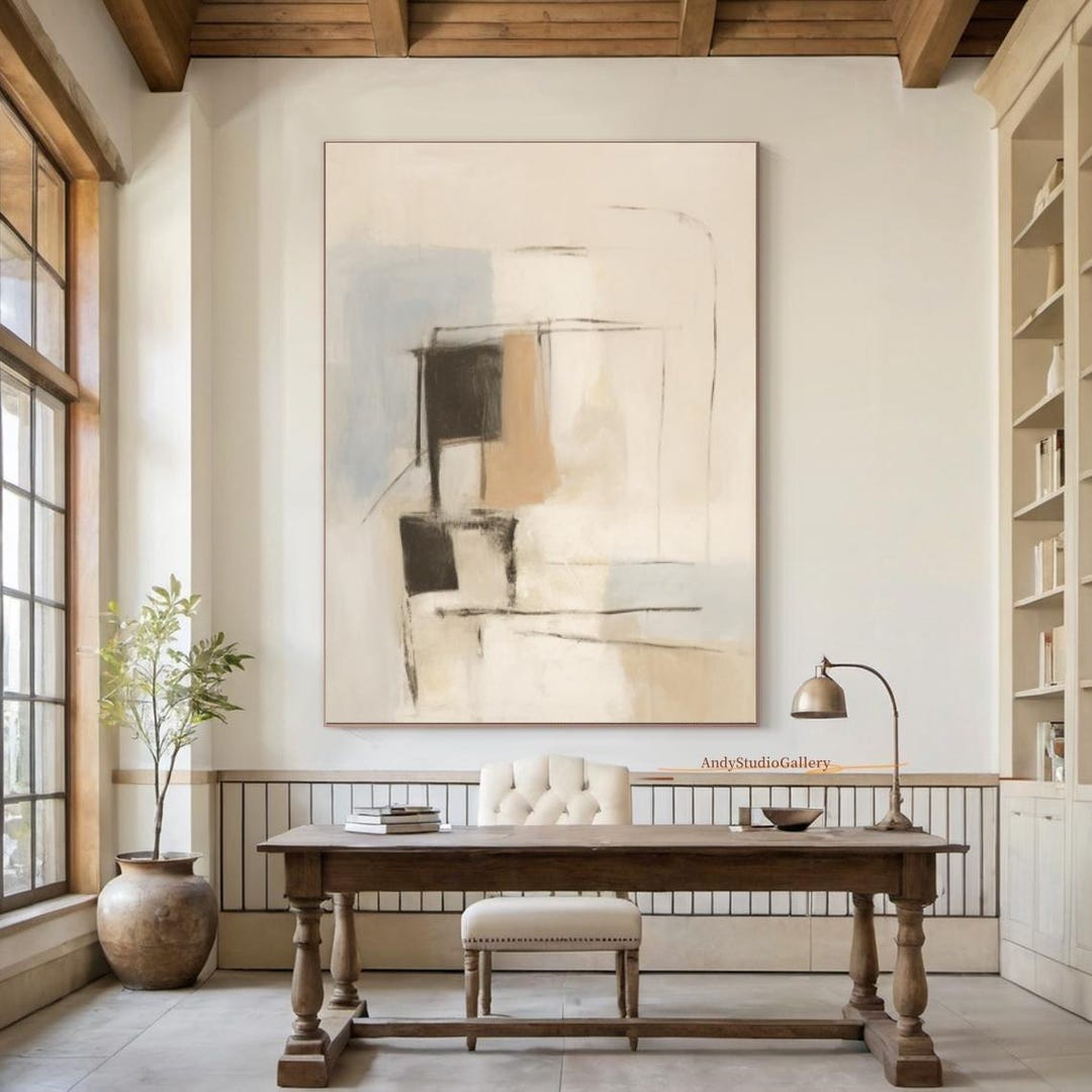 Large Beige Abstract Oil Painting on Canvas Minimal Wabi Sabi Wall Art ...