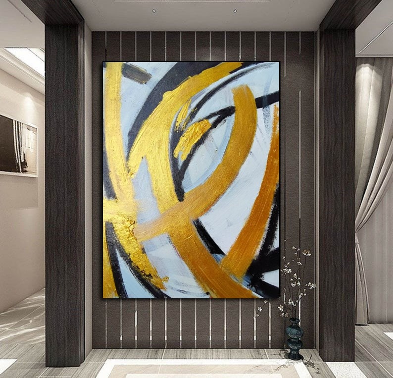 Huge Gold Leaf Painting Wall Art Colorful Acrylic Canvas Art Etsy