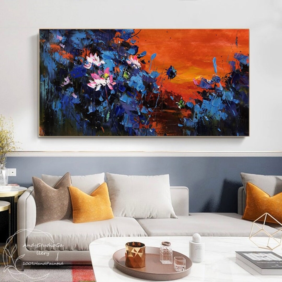 Large Lotus Oil Painting on Canvas Original Floral Canvas Art Abstract ...