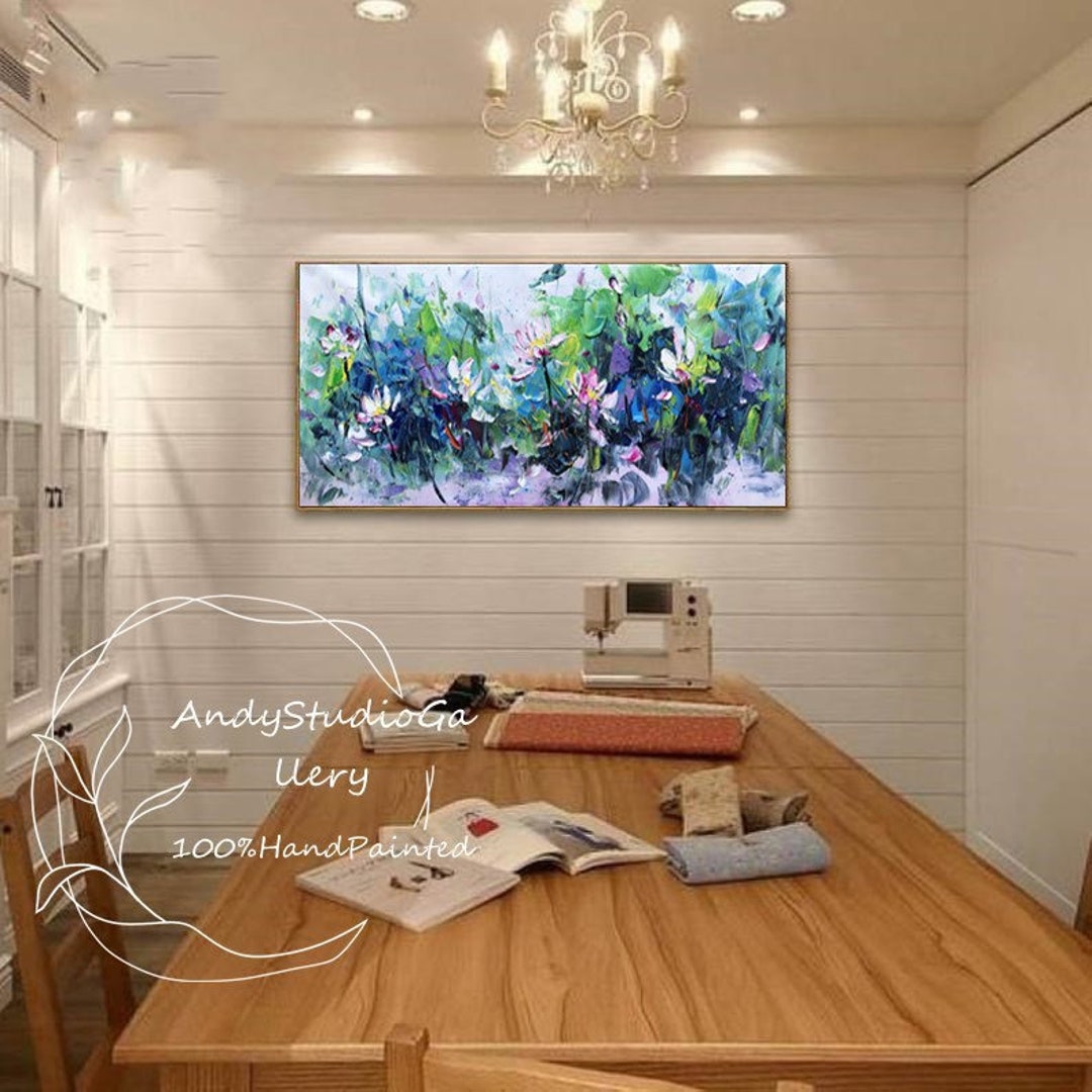 Lotus Flower Oil Painting on Canvas Large Acrylic Floral Painting ...