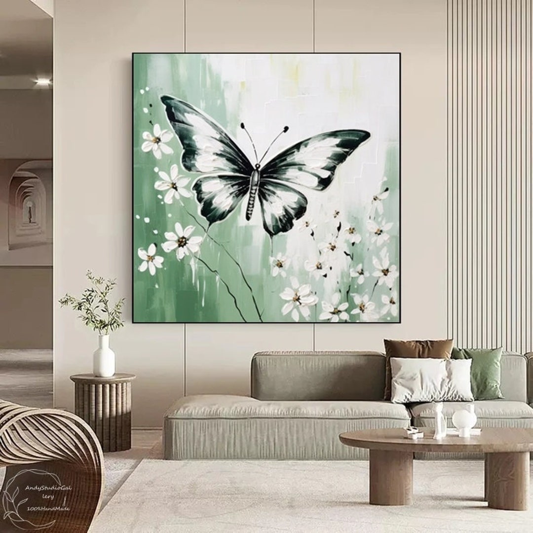Buy Black and White Butterfly Textured Painting Modern White