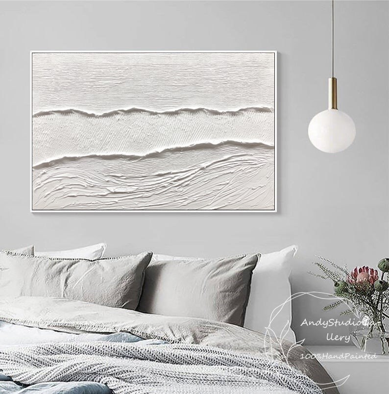 Large Nordic White Abstract Wall Art 3D Texture Painting White ...