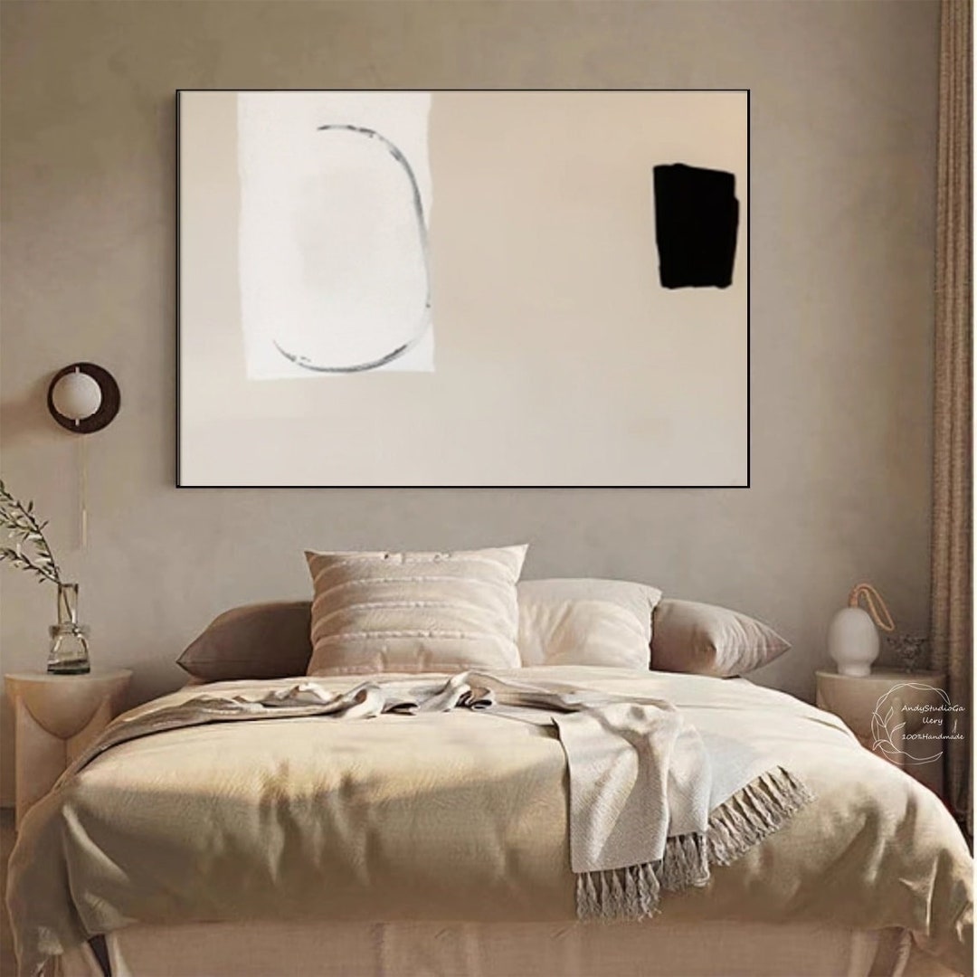 Large Original Beige Minimalist Abstract Painting Black Abstract Art ...