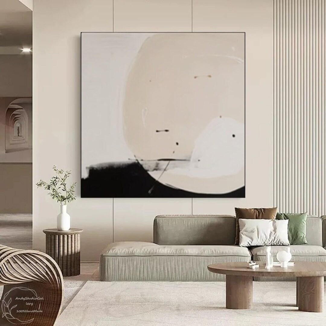 Beige Black Minimalist Painting Beige Wabi Sabi Wall Art Large Abstract ...