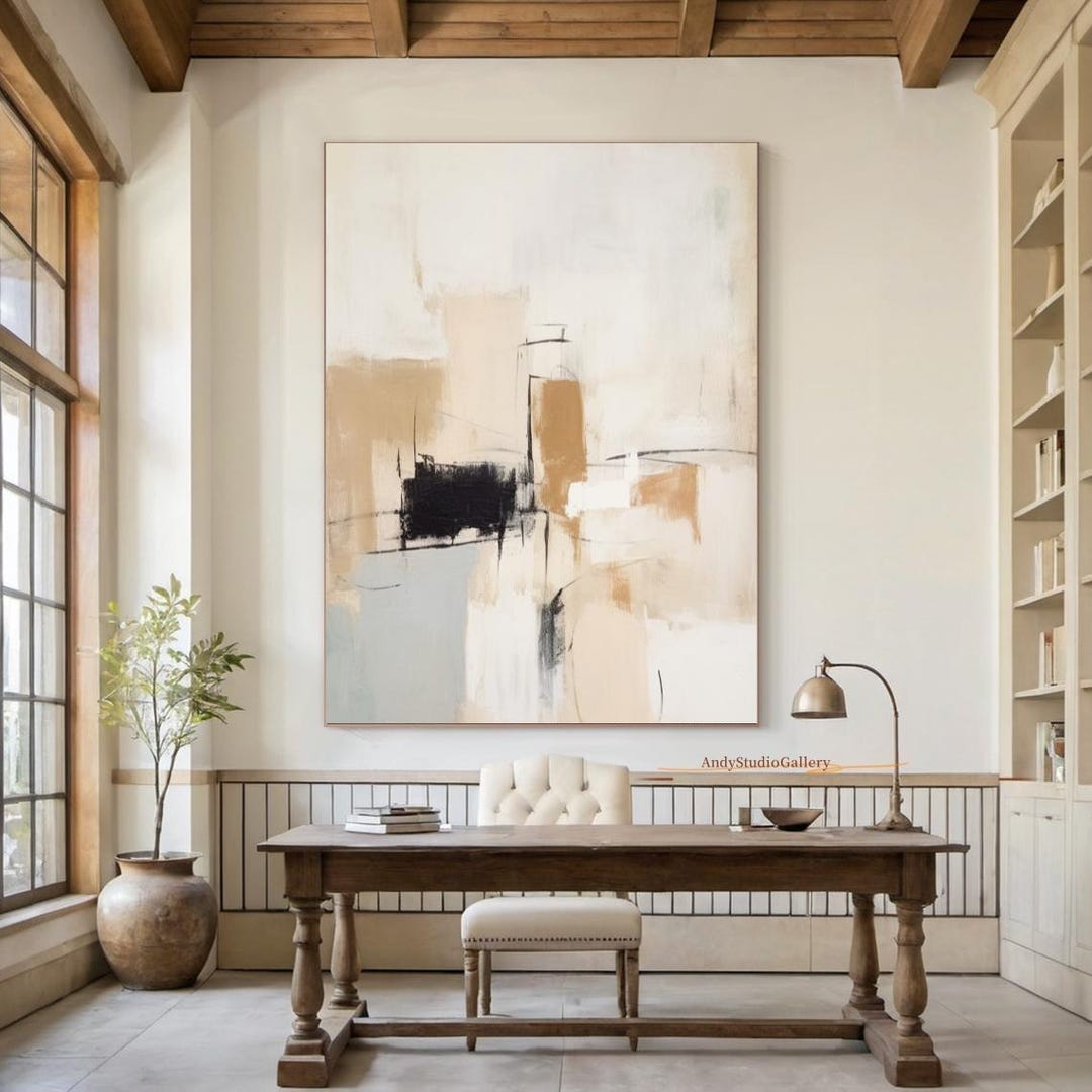 Large Beige Abstract Canvas Art Modern Beige Nordic Style Oil Painting ...