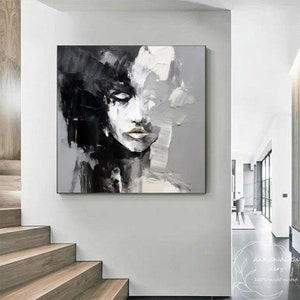 Large Black and White Abstract Lady Painting Original Texture Woman ...