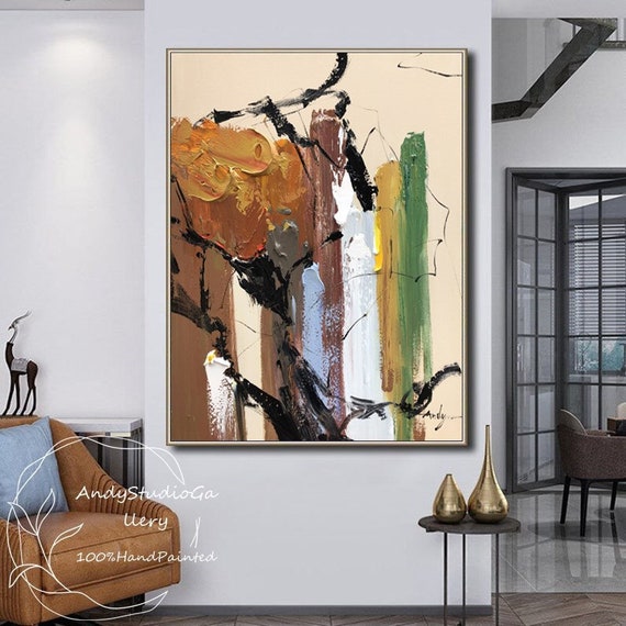 Extra Large Modern Palette Knife Oil Painting Abstract Wall Art Acrylic  Painting White Brown Oil Painting Texture Colorful Large Canvas Art 