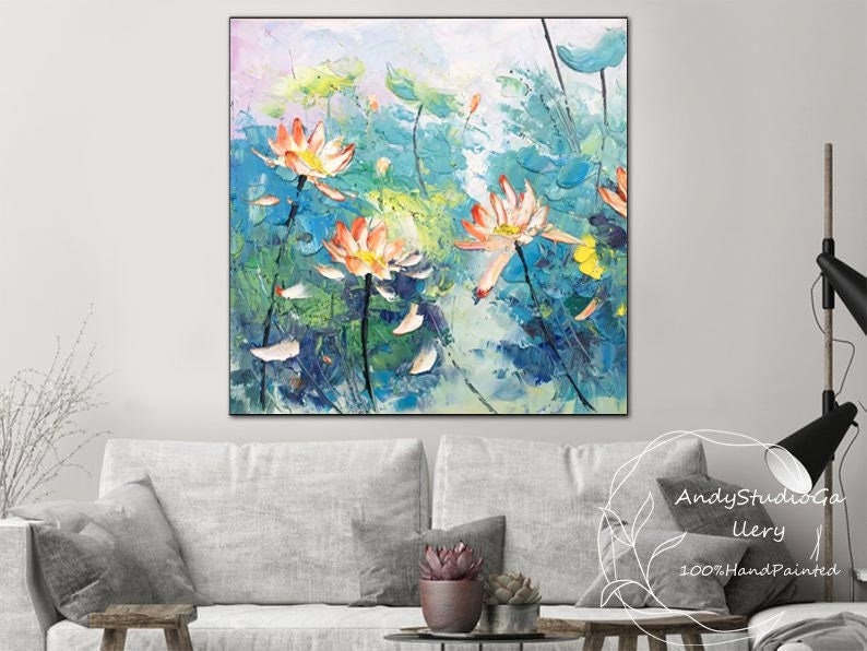 Original Orange Lotus Abstract Painting Yellow Acrylic Flower - Etsy