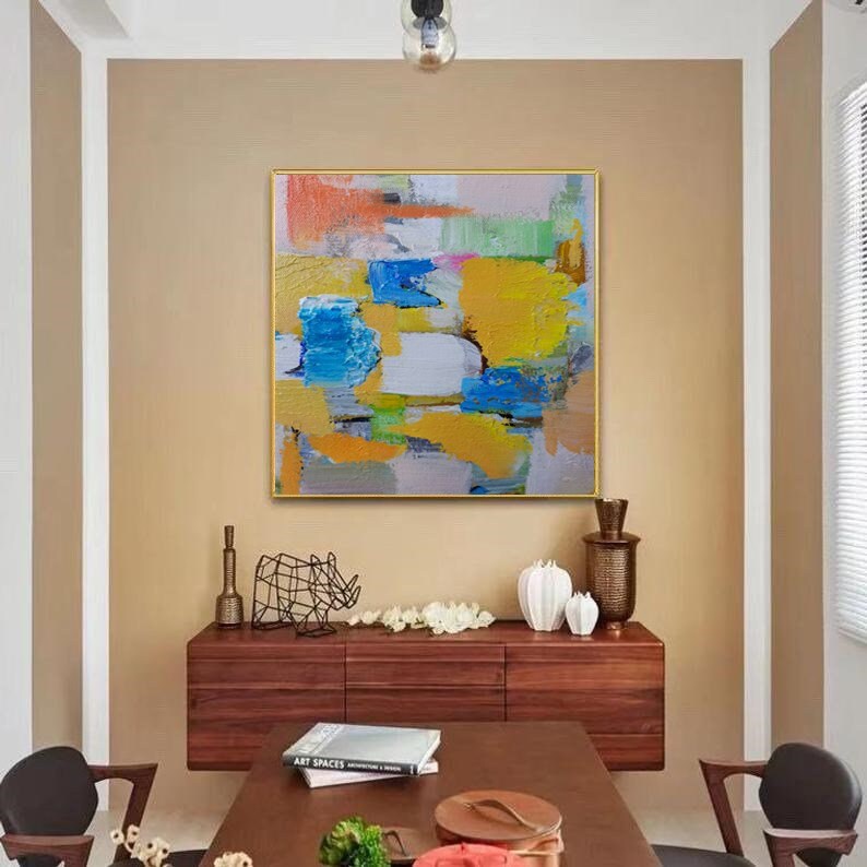 Large Abstract Painting Yellow Wall Art Original Artwork Etsy