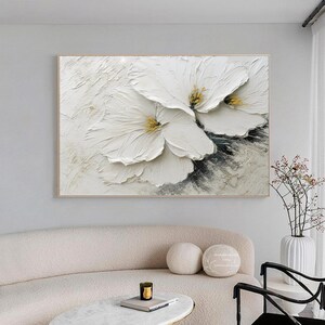 3D White Flower Oil Painting on Canvas Original Modern White Flower ...