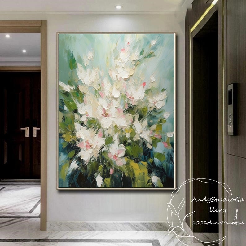 Large Abstract Flower Oil Painting on Canvas White 3D Floral Painting ...