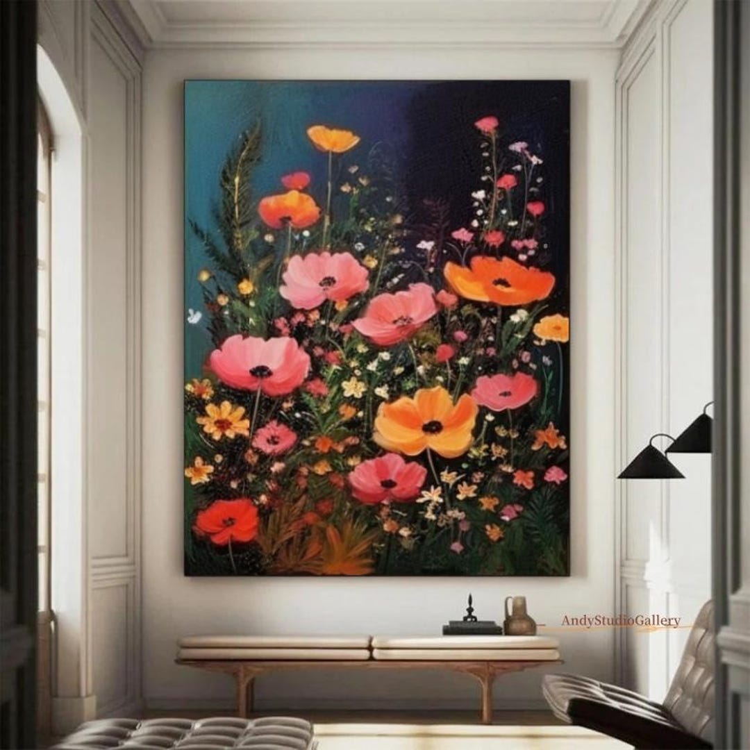 Large Textured Pink Flowers Wall Art Impressionist Art Modern Colorful ...