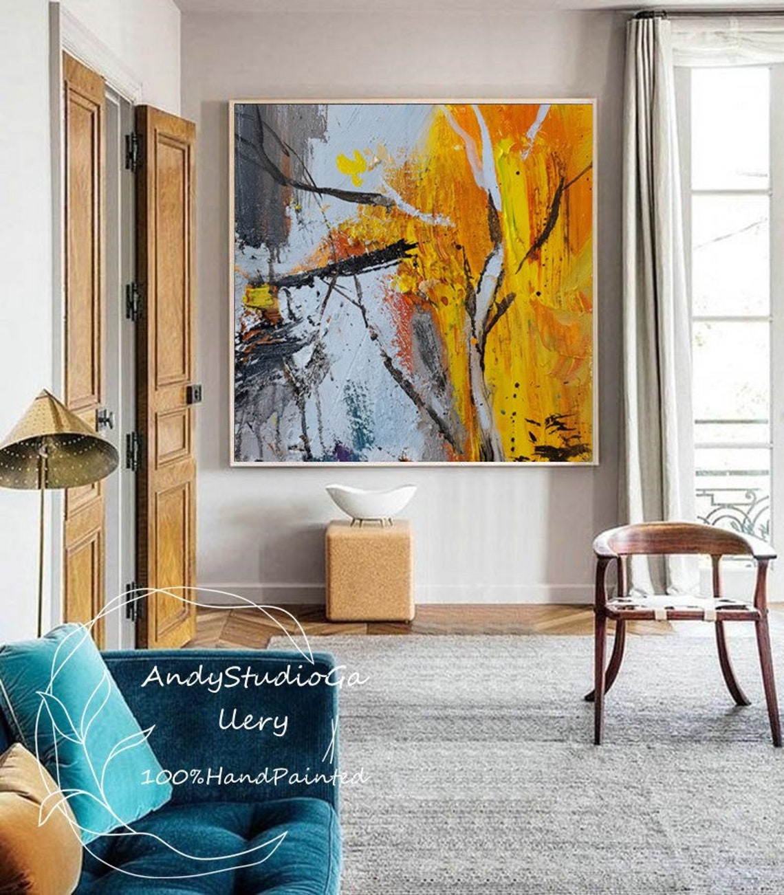 Abstract Yellow Painting Original Large Acrylic Canvas Wall Etsy