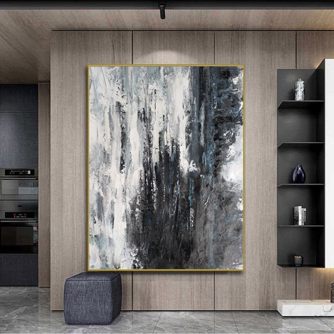 Original Modern Abstract Painting Black and White Abstract Art Large ...
