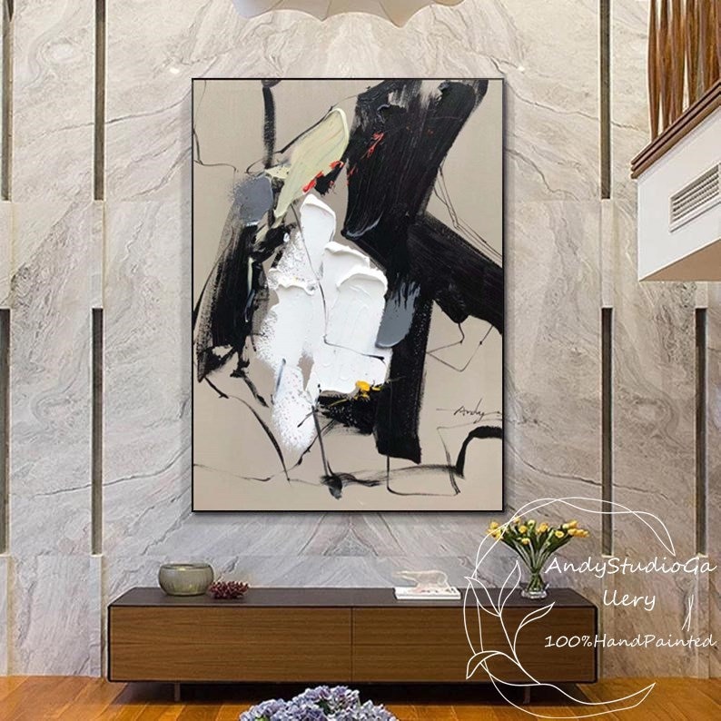 Original Abstract Painting Black And White Oil Painting,Modern Brown Canvas Wall Art,Minimalist Painting On Canvas,Extra Large Wall Decor image 5