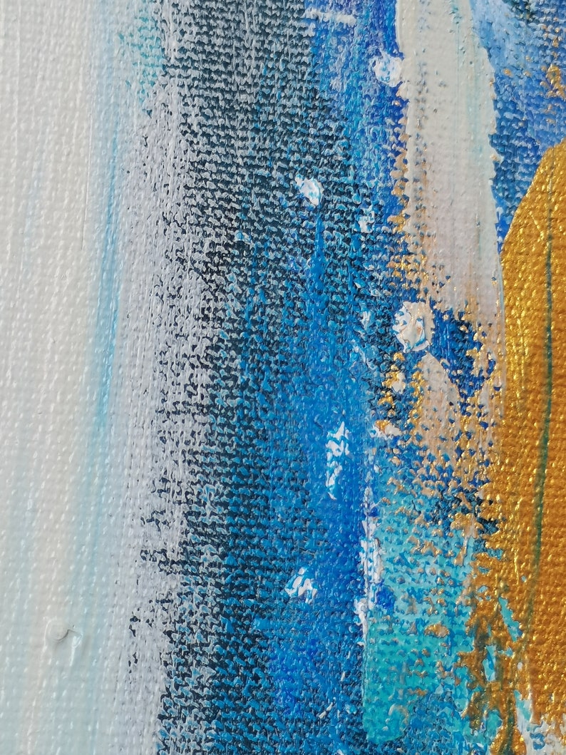 Blue Gold Leaf Oil Painting Original Handmade Abstract Wall Art Gold ...