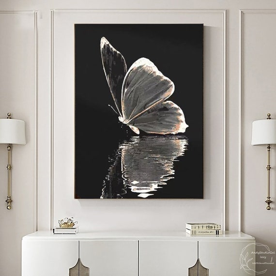 Buy Large Gold Butterfly Acrylic Painting on Canvas Black