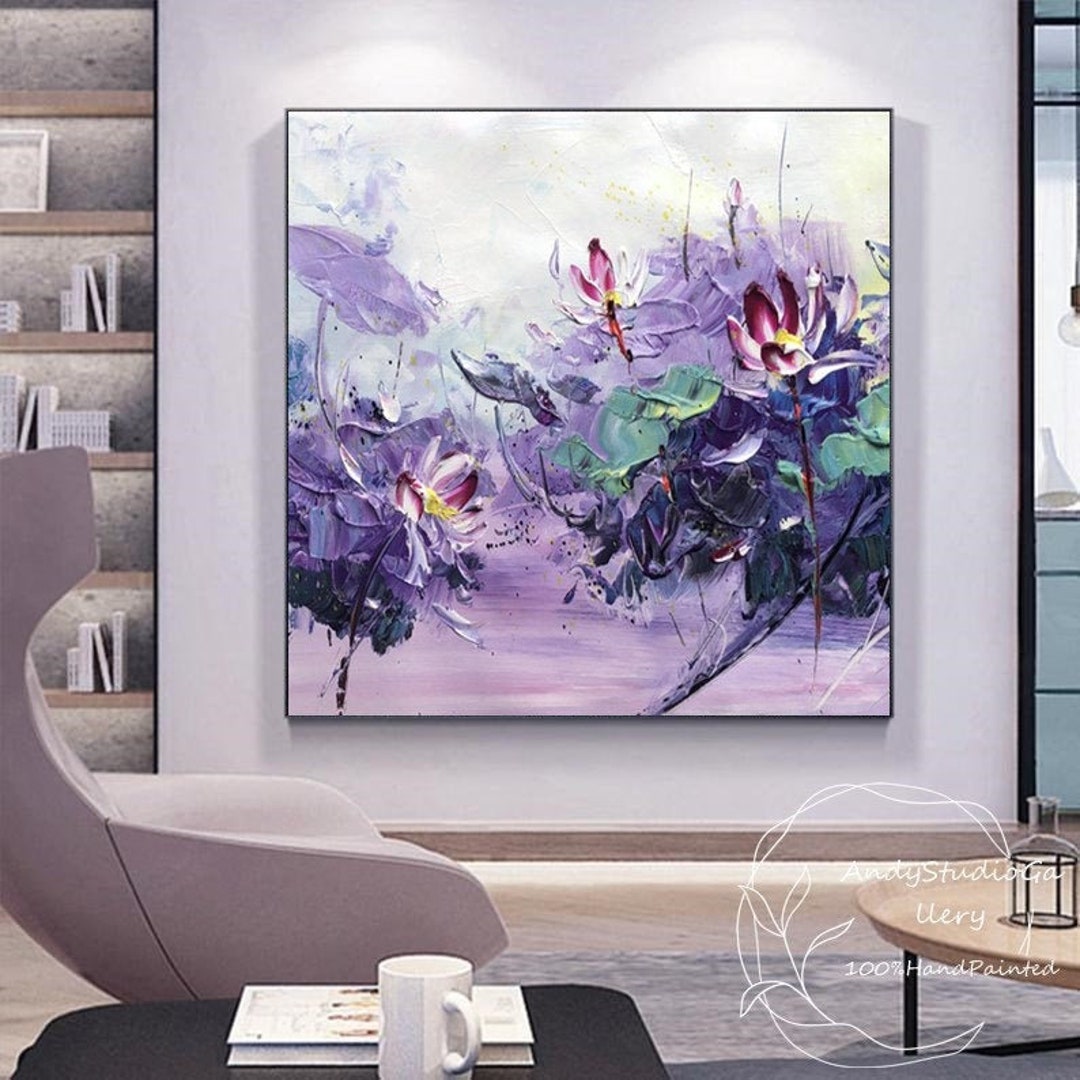Simple Modern Art Oil Painting Leopard Flowers and Lotus Purple Flowers  Decorate the Stairway Room Wall Background - AliExpress